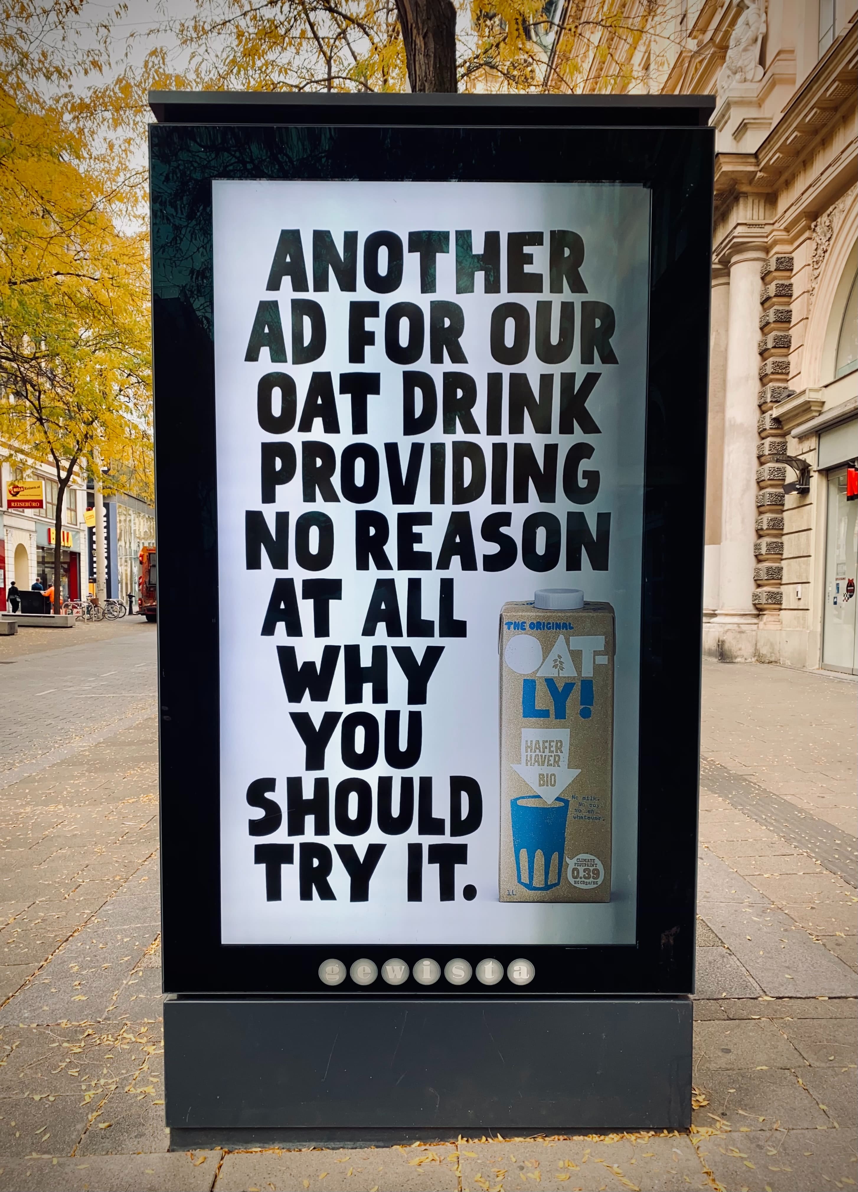 An advert for oat milk on a n 